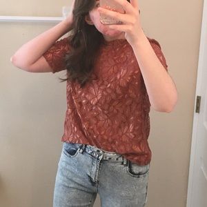 H&M Rust Shimmer Floral Lace Top